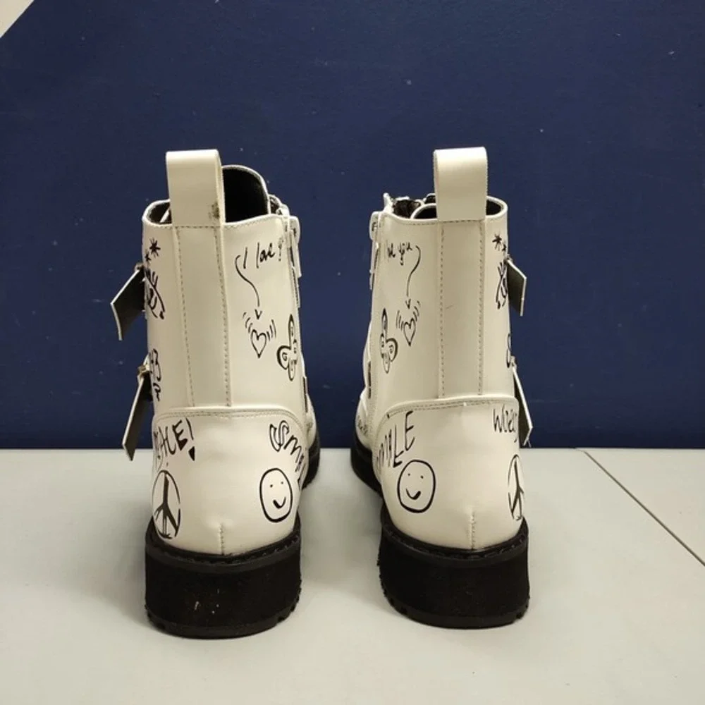 Steve‎ Madden JWORDUP Ankle Boots Girls 4 White Black Front Zipper Round Toe EUC